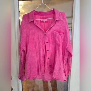 Simply Southern Faded Pink Button Down Shirt Medium